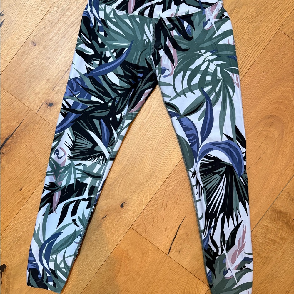 Calvin Klein Tropical Leaf Print Leggings in Green, Blue, Black